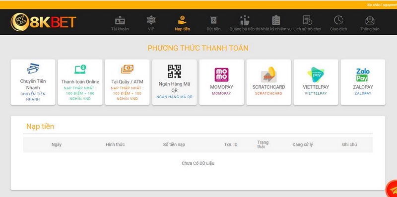 Phương Thức Thanh Toán Tại Nhà Cái 8Kbet Rất Đa Dạng